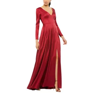 Photo of Mac Duggal 26613 Red Evening Gown Satin Long Sleeve A-Line Formal Dress Size 4