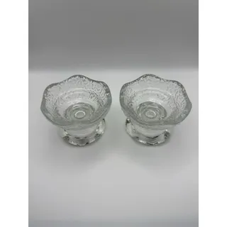 Photo of Vintage Clear Textured Glass Footed Dessert Bowls Scalloped Pair