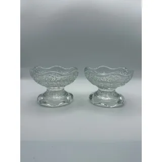 Photo of Vintage Clear Textured Glass Footed Dessert Bowls Scalloped Pair