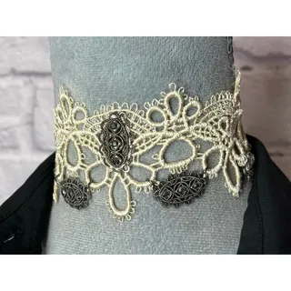 Photo of Handmade Victorian Style Lace Choker with Upcycled Vintage Necklace Charms