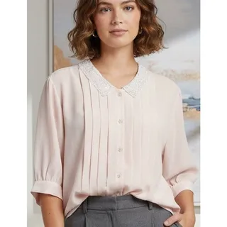 Photo of Vintage Cottagecore/Grandmacore Pink Pleated Women's Top with Lace Collar