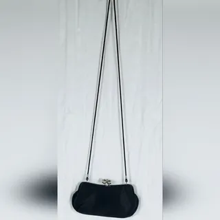 Photo of Kate Landry Black Satin Evening Clutch Purse NWOT Jewel Clasp Chain Strap Elegant