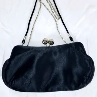 Photo of Kate Landry Black Satin Evening Clutch Purse NWOT Jewel Clasp Chain Strap Elegant