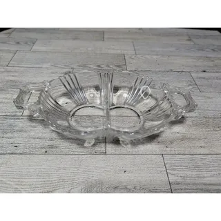 Photo of Fostoria VTG Glass Sunray Divided Relish Tray w Handles Clear 8"x4" 1935-1943