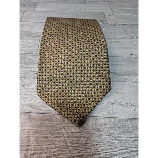 Photo of Polo Ralph Lauren Mens Designer Tie Necktie Silk Handmade USA Yellow Geometric