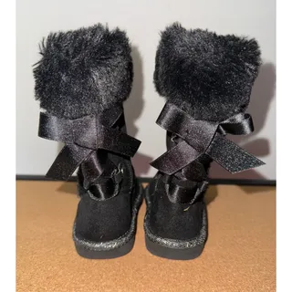Photo of Toddler Girls Faux Suede Snow Boots | Black | Faux Fur Trim Bow Accents | Size 5