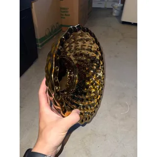 Photo of Pair of Gold Glass Diamond Pattern Bowls