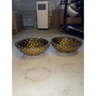 Photo of Pair of Gold Glass Diamond Pattern Bowls