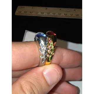 Photo of Pair of Blue and Red Floral Costume Jewelry Rings