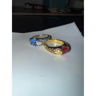 Photo of Pair of Blue and Red Floral Costume Jewelry Rings