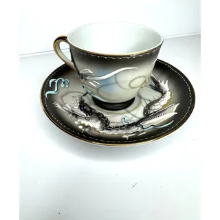 Photo of Japanese HandPainted Dragonware Dragon 3D Moriage Demitasse Tea Cup & Saucer Set