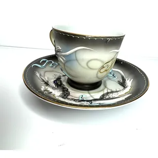 Photo of Japanese HandPainted Dragonware Dragon 3D Moriage Demitasse Tea Cup & Saucer Set