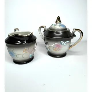 Photo of Japanese HandPainted Dragonware Dragon 3D Moriage Cream and Sugar w/Lid Set