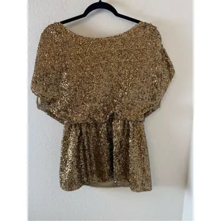 Photo of Alice + Olivia Gold Sequin Peplum Top festive concert  nightout no size tag M?