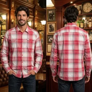 Photo of Guess Red White Plaid Button Up Shirt Mens XXL 50-52