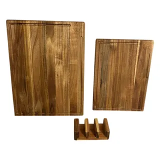 Photo of Waldwerk Acacia Wood Cutting Board Set 2 Boards Juice Groove with Stand