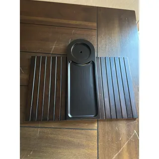 Photo of Bamboo Couch Cup Holder Tray Flexible Armrest Sofa Table Dark Brown