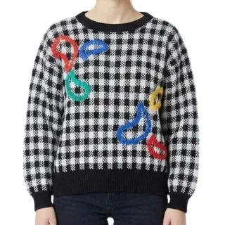 Photo of Vintage Black White Check Wide Stitch Rainbow Detail Crew Neck Sweater size S