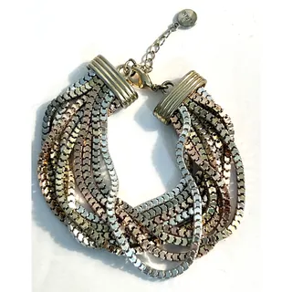 Photo of ALFANI Tri-color Bronze Gold & Silver Multi-Strand Chain Bracelet EXCELLENT