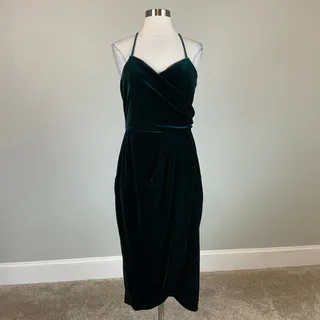 Photo of Betsy & Adam Green Cocktail Party Dress Velvet Sleeveless Midi Sheath Size 12