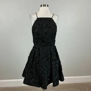 Photo of AQUA Women's Cocktail Dress Size 8 Black Lace Sleeveless Fit and Flare Mini