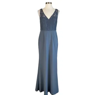 Photo of Adrianna Papell Blue Evening Gown Sleeveless Lace Crepe A-Line Dress Size 10