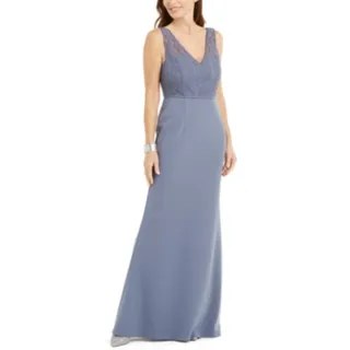 Photo of Adrianna Papell Blue Evening Gown Sleeveless Lace Crepe A-Line Dress Size 10