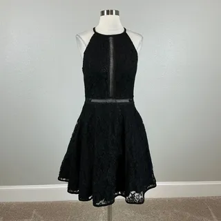 Photo of AQUA Black Cocktail Dress Lace Sleeveless Cut Out Fit and Flare Mini Size 12
