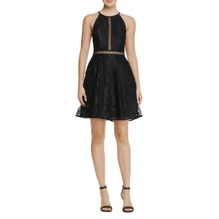 Photo of AQUA Black Cocktail Dress Lace Sleeveless Cut Out Fit and Flare Mini Size 12