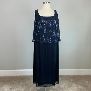 Photo of Alex Evenings Blue Cocktail Dress Sequin Chiffon Sleeveless A-Line Midi Size 24W