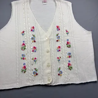 Photo of Vintage Cardigan Sweater Vest Embroidered Floral Dainty Coquette Cottage 4X