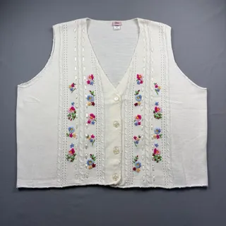 Photo of Vintage Cardigan Sweater Vest Embroidered Floral Dainty Coquette Cottage 4X