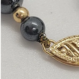Photo of Vintage Hematite Bead Necklace 14KT Marked Gold Box Clasp