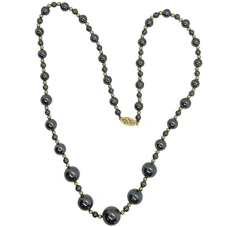 Photo of Vintage Hematite Bead Necklace 14KT Marked Gold Box Clasp