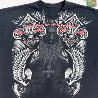 Photo of Vtg Y2K Salvation Grunge Skulls Affliction Style T-Shirt - XXL