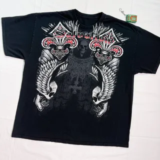 Photo of Vtg Y2K Salvation Grunge Skulls Affliction Style T-Shirt - XXL