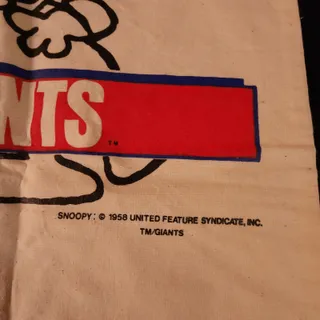 Photo of Vintage Snoopy Peanuts NY New York Giants Large Cotton Laundry Pull String Bag