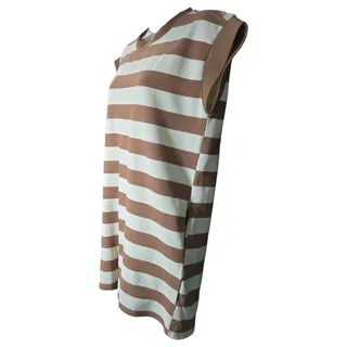 Photo of Entro Wom Small Brown Cream Striped Mini Dress Neutral Minimalist Coastal Casual