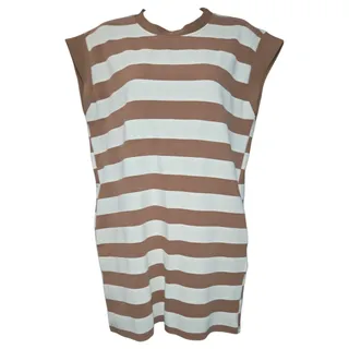 Photo of Entro Wom Small Brown Cream Striped Mini Dress Neutral Minimalist Coastal Casual