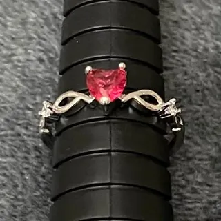 Photo of Women's Vintage Silver Ring Unknown Red Heart Gemstone Size 6