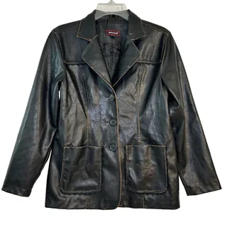 Photo of Y2K 90s Faux Leather Brown Pleather Jacket Boho Hippie Flower Lace Distressed