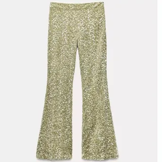 Photo of ZARA 9130/955 Flared Sequin Mint Pants Women Small 4-6 NWOT
