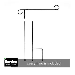 Photo of 39” black wrought iron garden flag stands designed for displaying outdoor yard 