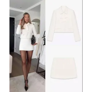 Photo of ZARA 2025 Collection Textured Skort Ecru 2466/122 S 4 6 NWT