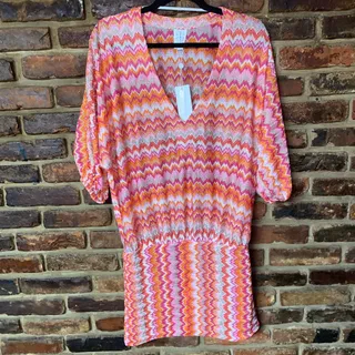 Photo of NWT Trina Turk Zen Chevron Swim Bathing Suit Cover Up Dress Women's Size Small