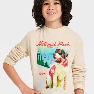 Photo of Boys' Long Sleeve 'National Park' Dog Graphic T-Shirt - Cat & Jack Cream XL 14