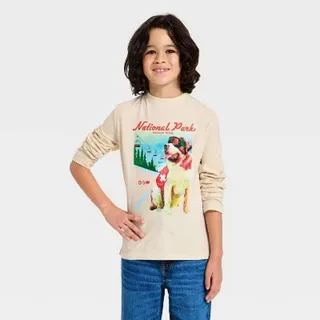 Photo of Boys' Long Sleeve 'National Park' Dog Graphic T-Shirt - Cat & Jack Cream XL 14