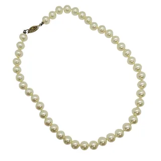 Photo of Vintage Glass Faux Pearl Choker Necklace Gold Tone Filigree Clasp