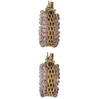 Photo of Vintage Gold Tone Woven Mesh Hoop Earrings Pink Purple Seed Bead Trim