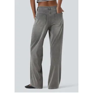 Photo of New Halara Flex Mid Rise Straight Leg Casual Jeans Pockets Gray Sz M Soft Denim